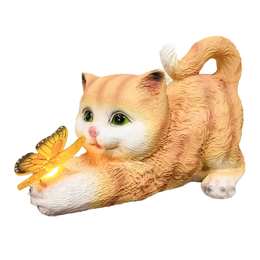 Cat Solar Garden Statue Cute Cat and Butterfly Figurine Housewarming Gift Solar Garden Statue Cat for Mom Grandma for Yard Patio