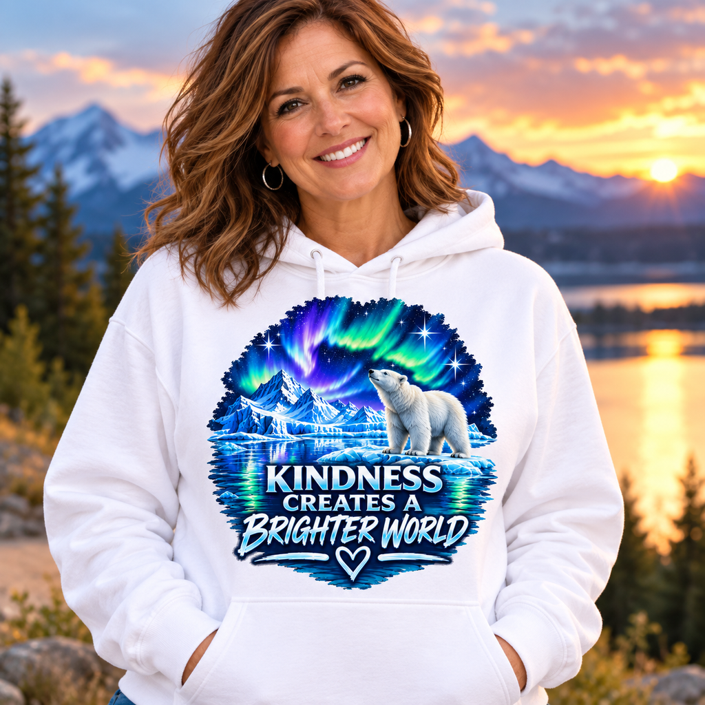 Polar Bear Aurora "Kindness Creates a Brighter World" Sweatshirt