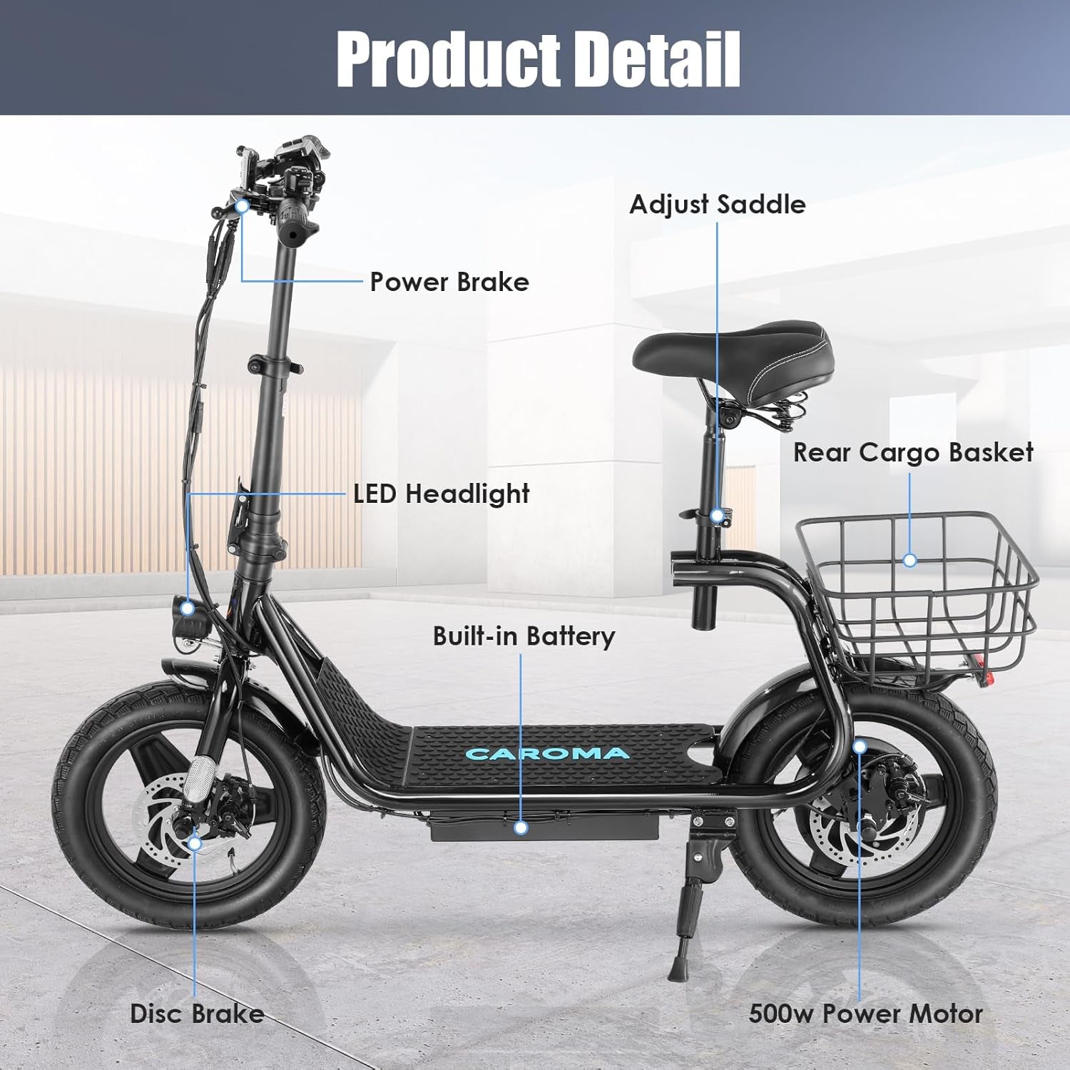 Electric Scooter for Adults with Seat, Max 30Miles Ranges, Top Speed 20Mph, 500/800/1200W Peak Motor, 14" Tire Foldable E-Scooter for Commuting with Basket, Dual Braking Dual Suspension